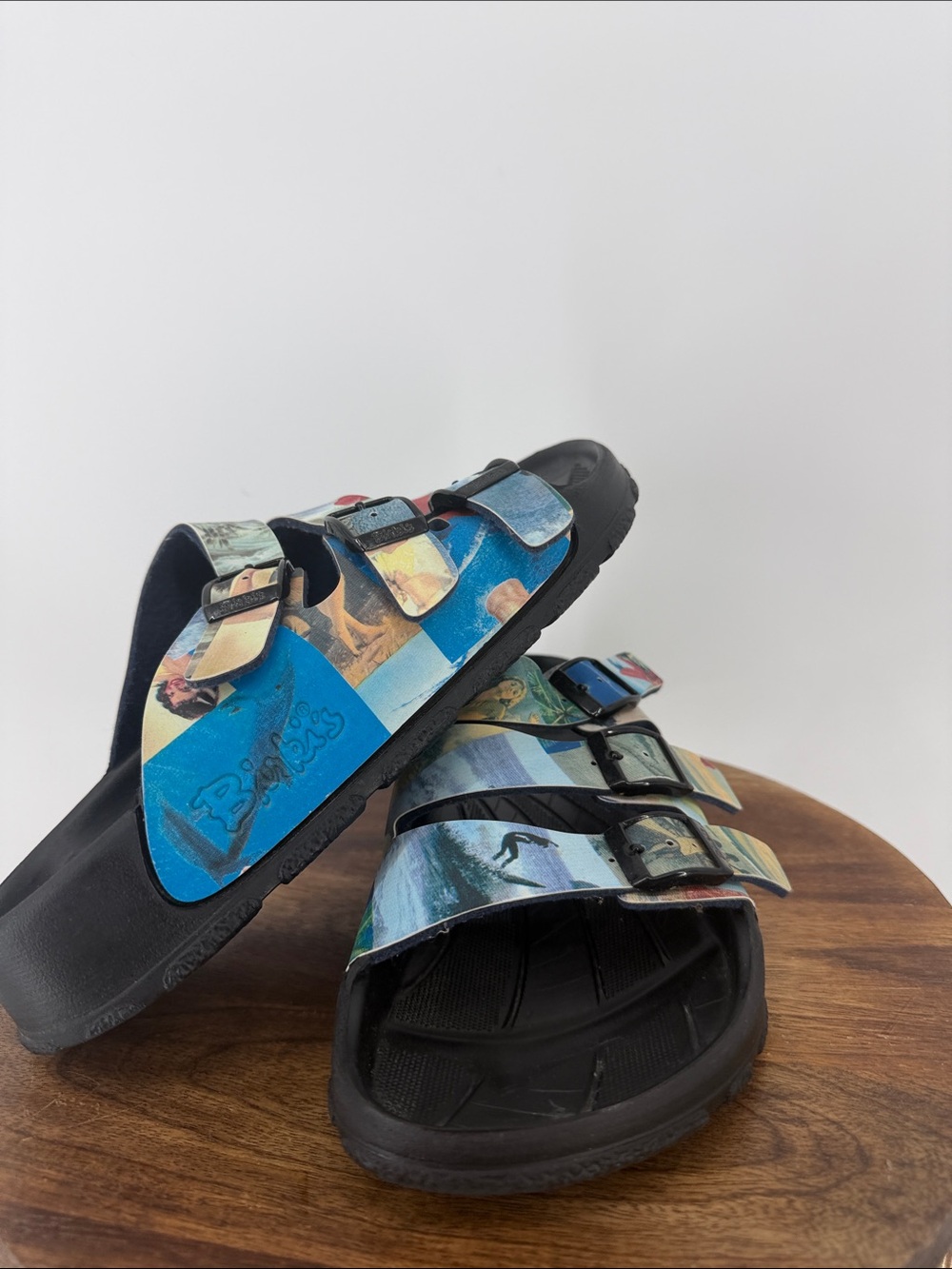 Birki’s Birkenstock 3 Strap Sandals Hawaii Tiki Photo Collage Print Black 38 - Picture 4 of 7